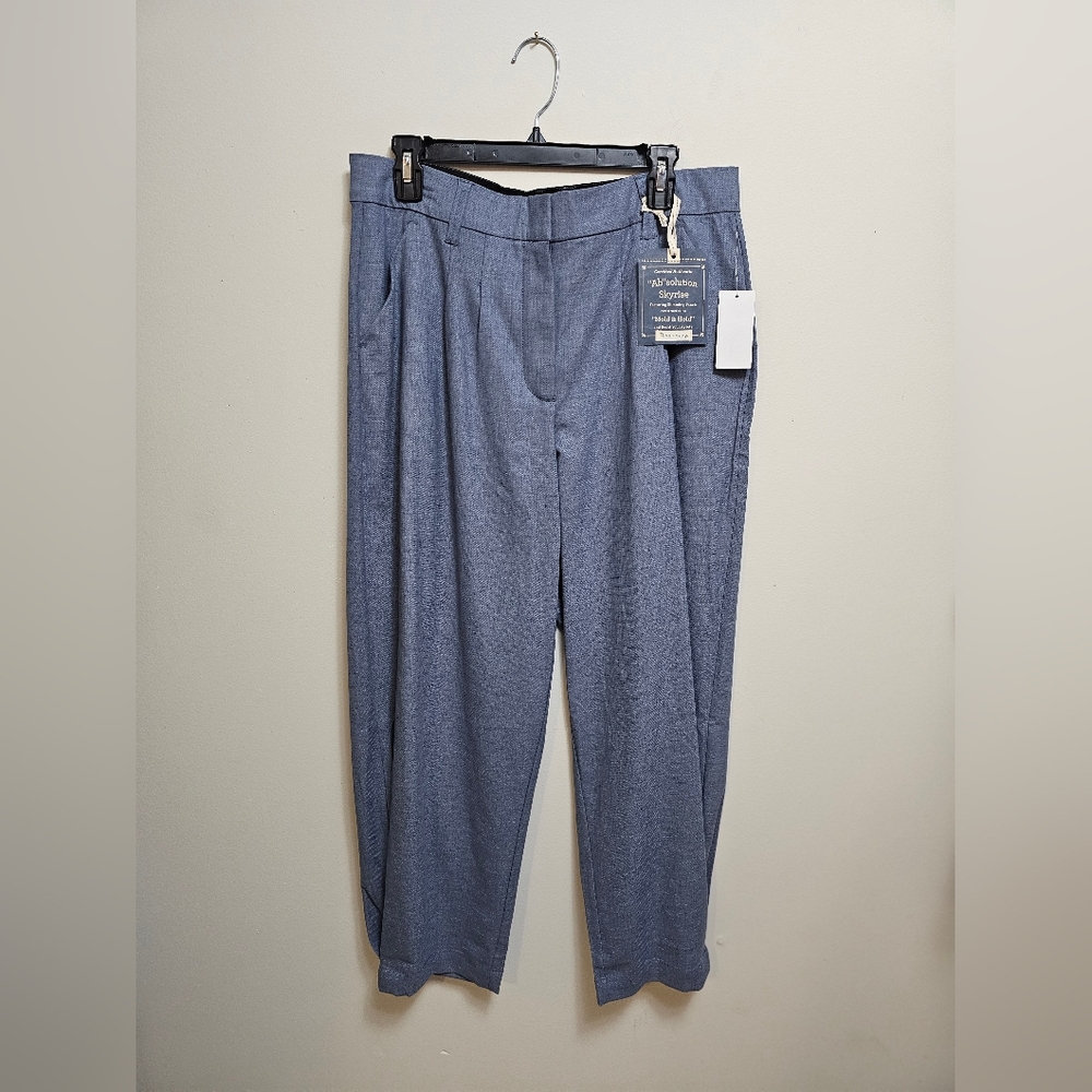 Democracy "ab"solution 14 Blue skyrise barrel leg trouser with pleat hem.